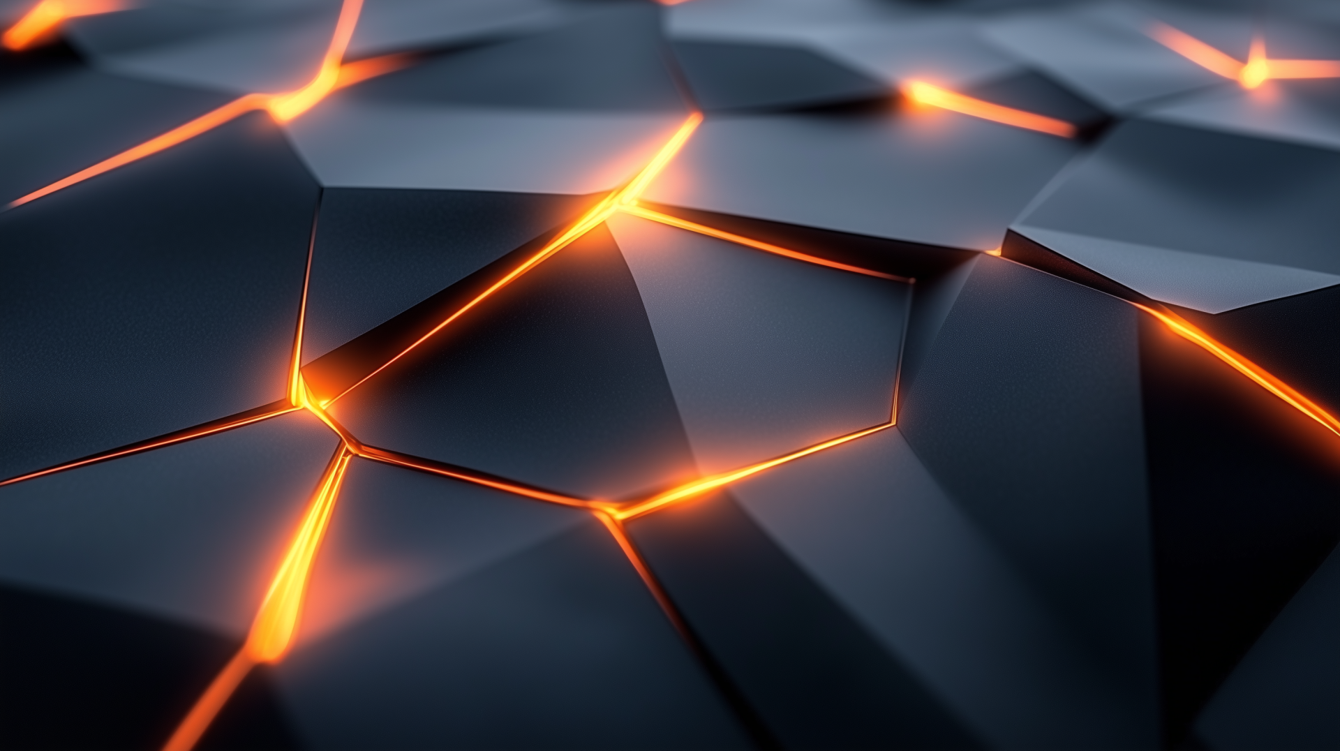 HD PC desktop wallpaper featuring an abstract black surface with glowing orange crackle patterns creating a dynamic, futuristic effect.