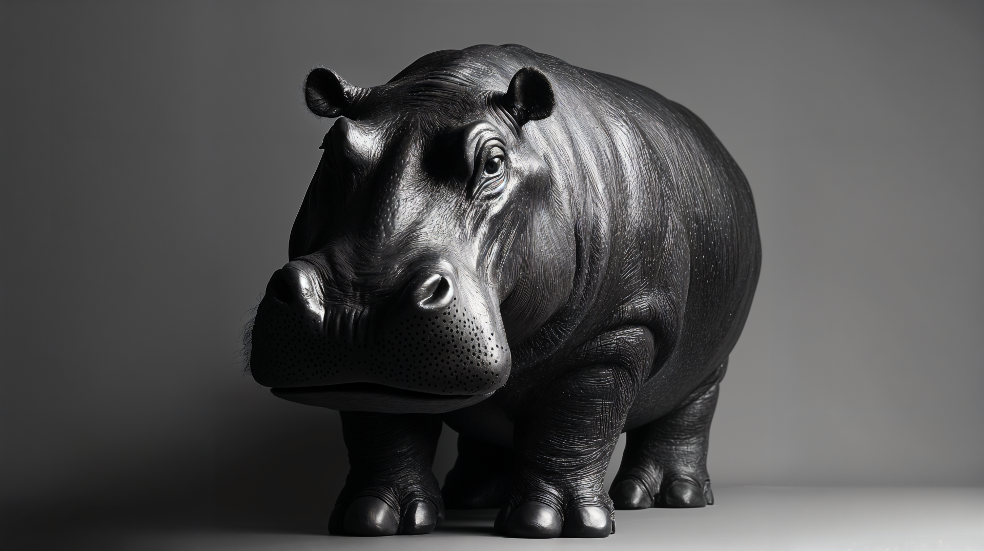 A striking black-and-white image of a hippo, showcasing its distinctive features, serves as an eye-catching 4K Ultra HD PC desktop wallpaper and background.