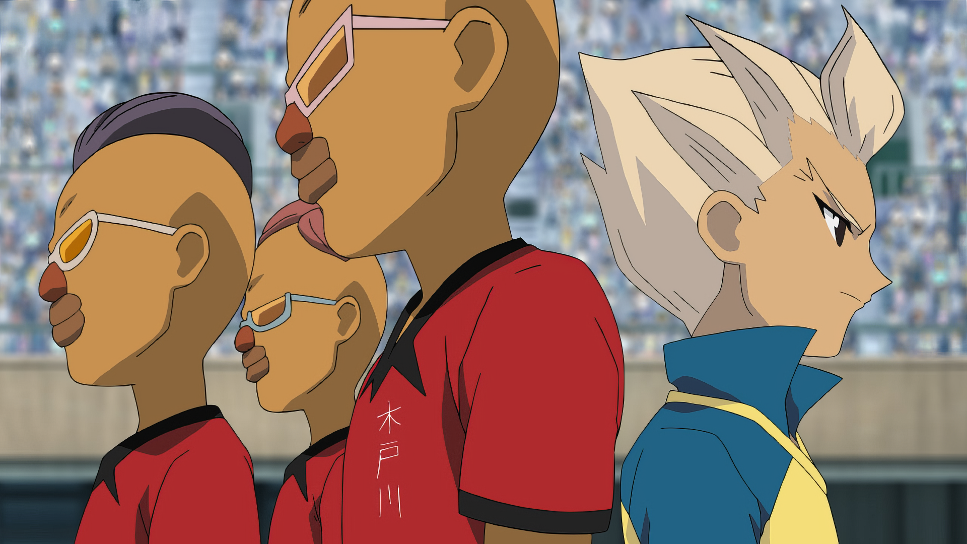 HD desktop wallpaper featuring characters from the anime Inazuma Eleven, showcasing a lineup of determined players ready for a soccer match.