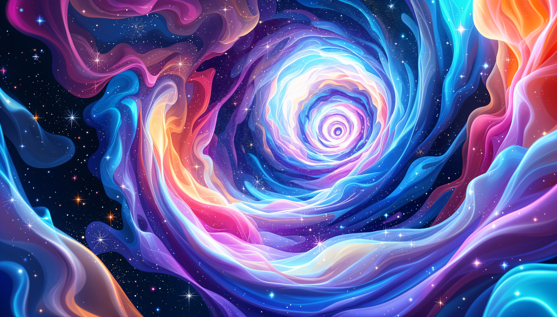 A vibrant 4K Ultra HD wallpaper featuring a swirling galaxy of vivid colors, blending blues, purples, and pinks against a starry backdrop, creating a mesmerizing cosmic scene.