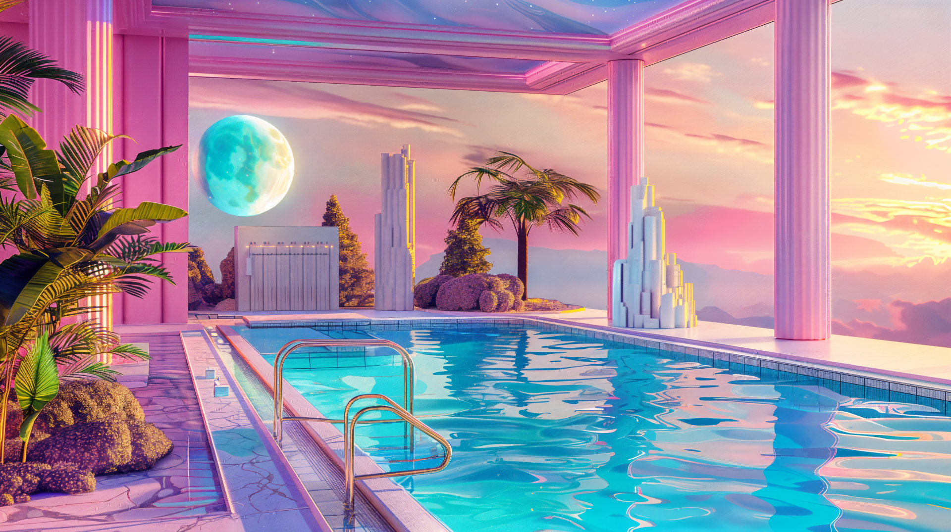 Serene Poolside Bliss - 4K Ultra HD Wallpaper by robokoboto