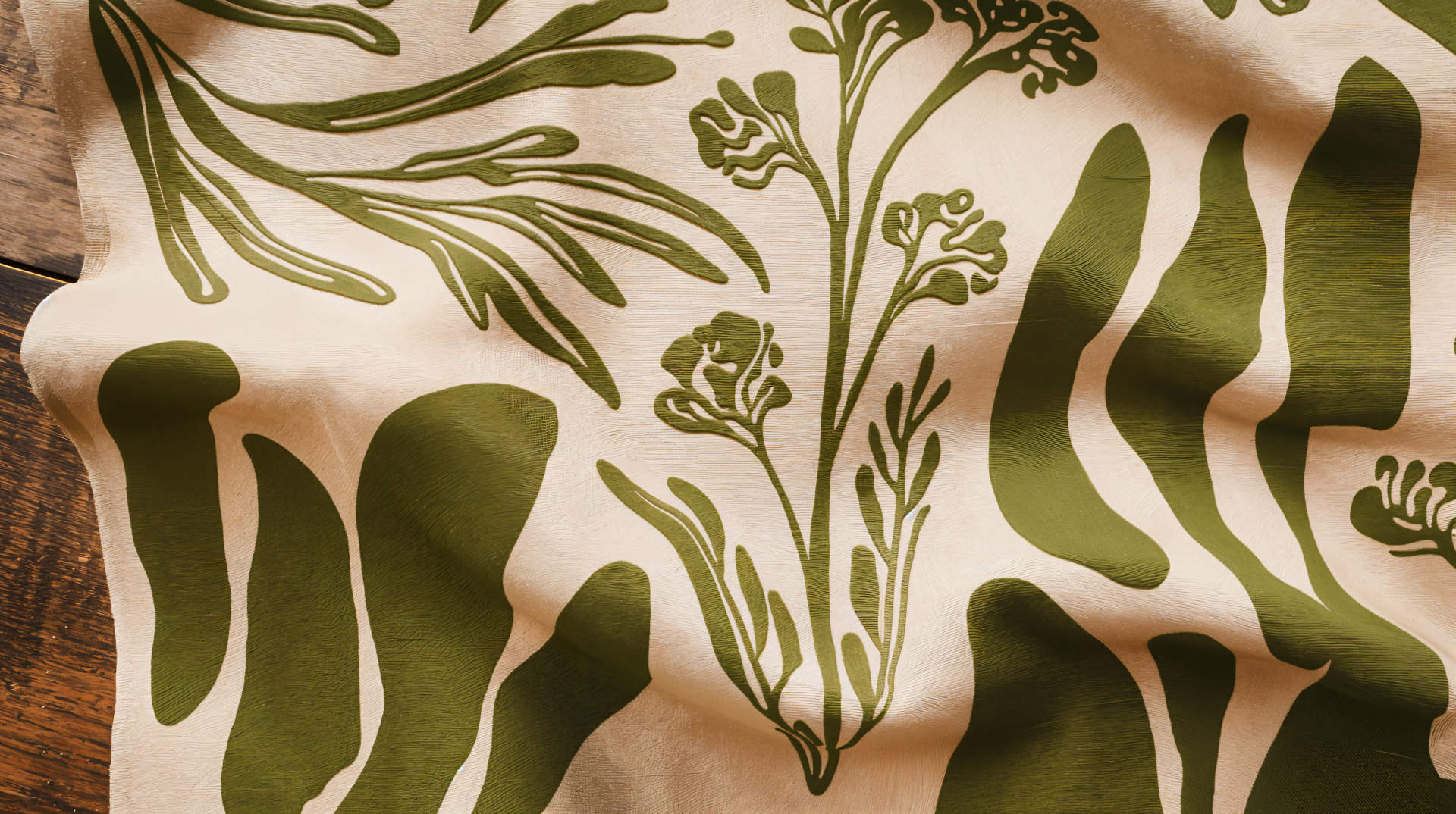 Close-up of green botanical fabric pattern on textile, displayed as a 4K Ultra HD PC desktop wallpaper and background.