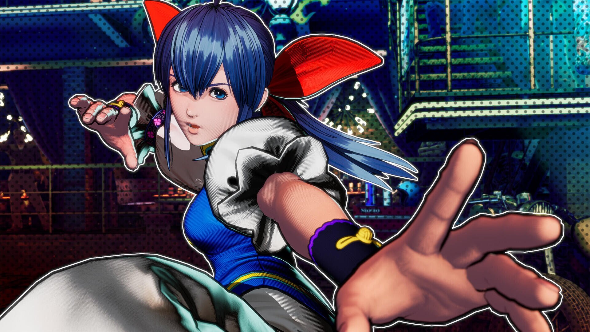 HD PC desktop wallpaper featuring a dynamic character from the video game Fatal Fury: City of the Wolves in an action-packed pose with vibrant colors.