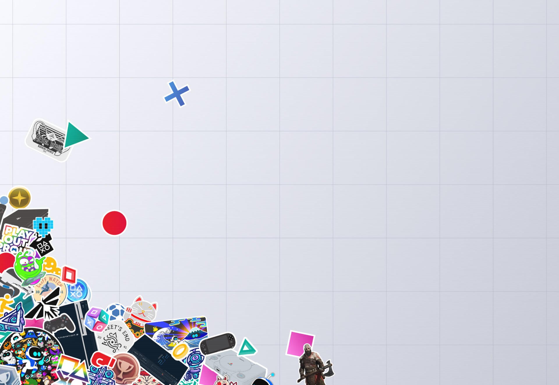 A vibrant HD desktop wallpaper featuring an array of playful video game and PlayStation-themed graphics, showcasing various icons and colors against a clean background.