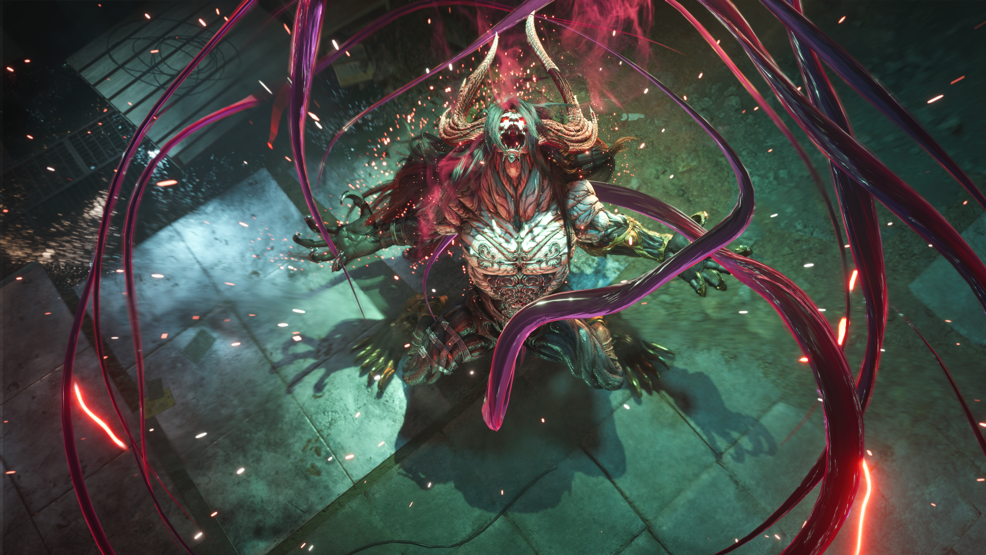 A stunning 4K Ultra HD desktop wallpaper from Final Fantasy VII Rebirth showcases a dramatic scene featuring a monstrous figure surrounded by swirling tendrils and vibrant energy.