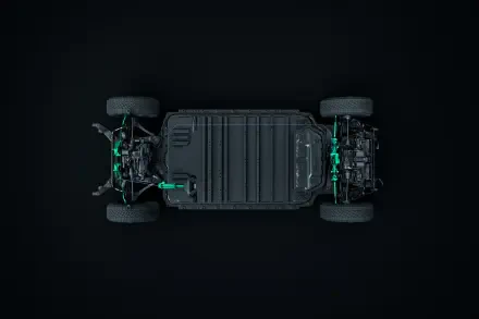 An overhead view of a Tesla Cybertruck chassis, showcasing its innovative design and electric vehicle technology, presented in a sleek 4K Ultra HD format for desktops.