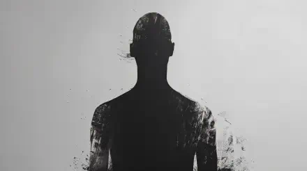 A shadowy figure fades into a textured background, evoking feelings of emptiness and a soulless existence. This striking image serves as a compelling 4K Ultra HD desktop wallpaper.