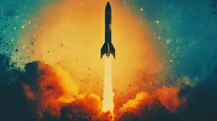 A vibrant rocket launch illuminates the sky, surrounded by colorful clouds and sparks, captured in stunning 4K Ultra HD for an impressive PC desktop wallpaper and background.