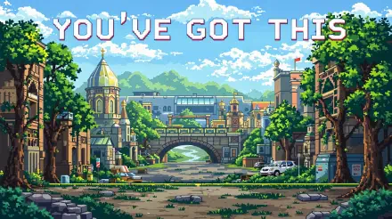 A vibrant 4K Ultra HD wallpaper featuring a scenic urban landscape with lush greenery and a bridge, overlaid with the empowering message YOU'VE GOT THIS.