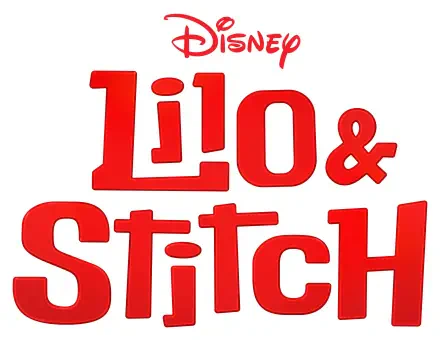 Disney's Lilo & Stitch (2025) logo displayed in bold red letters, designed as an 8K Ultra HD PC desktop wallpaper and background.