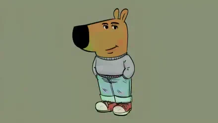 A chill cartoon dog character stands casually with hands in pockets, wearing a sweater and jeans, set against a simple green background. This HD image makes a fun desktop wallpaper.