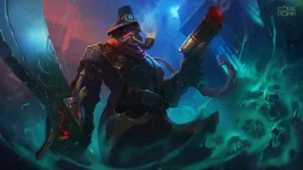 A dynamic pirate character stands confidently, wielding guns and a cutlass against a vibrant, mystical backdrop, featuring themes from the video game Corepunk. 4K Ultra HD resolution.