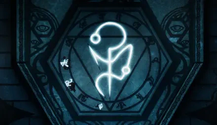 An enigmatic symbol glows against a dark, textured background, embodying the mysterious atmosphere of the video game Enigma of Fear. High-definition PC desktop wallpaper.