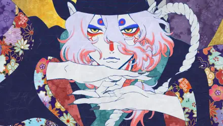HD wallpaper featuring a character from Mononoke: The Movie - Phantom in the Rain, showcasing intricate designs and vivid colors in a captivating artistic style.