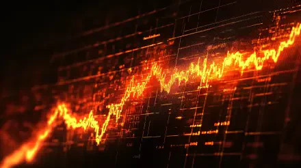 An abstract representation of stock market trends, featuring an upward orange graph on a dark background, designed as a 4K Ultra HD desktop wallpaper.