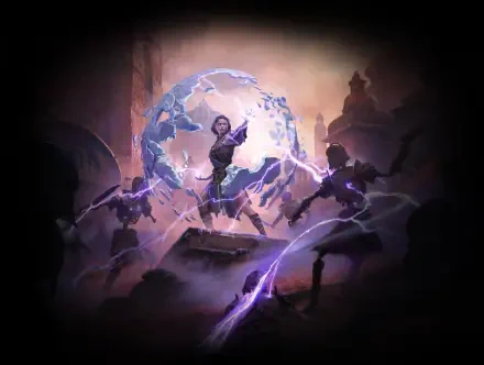 A dynamic 4K Ultra HD wallpaper featuring a sorceress casting powerful spells in a mystical world, inspired by the video game Path of Exile 2.