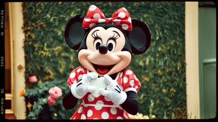 A vibrant 4K Ultra HD wallpaper featuring Minnie Mouse, smiling cheerfully in her iconic red and white polka dot dress against a lush green background.