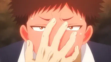 A striking HD wallpaper featuring a character from Medaka Kuroiwa Is Impervious to My Charms, showcasing an intense expression with a hand covering part of the face.