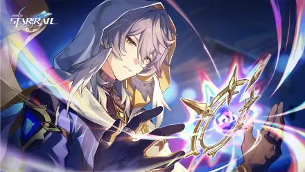 HD PC desktop wallpaper featuring Sunday from Honkai: Star Rail, depicted with glowing magical elements and a dynamic, vibrant background.