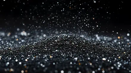 Chia seeds scattered on a dark surface, creating a visually striking contrast with shimmering highlights, designed as a 4K Ultra HD wallpaper for PC desktops.