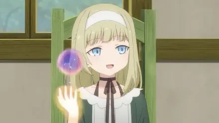 Anime HD desktop wallpaper featuring a character from Magic Maker: Isekai Mahou no Tsukurikata, showcasing a blonde girl performing magic indoors.