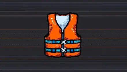 A vibrant cartoon-style orange life jacket, featuring blue straps, set against a sleek black background. This image serves as a striking 4K Ultra HD desktop wallpaper.