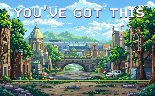 A vibrant 4K Ultra HD wallpaper featuring a scenic urban landscape with lush greenery and a bridge, overlaid with the empowering message YOU'VE GOT THIS.
