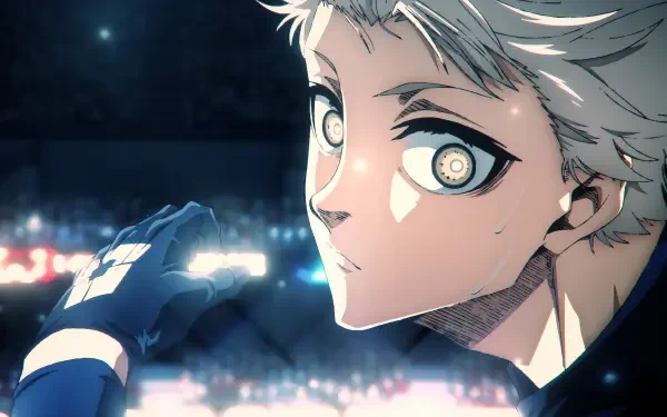 A detailed HD wallpaper featuring Seishiro Nagi from the anime Blue Lock, showcasing his intense expression and dynamic posture against a dramatic background.