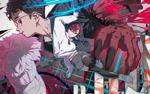 4K Ultra HD anime wallpaper featuring vibrant characters Momo Ayase and Ken Takakura in dynamic poses from the series Dandadan, blending supernatural and action elements.