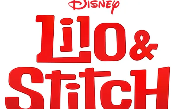 Disney's Lilo & Stitch (2025) logo displayed in bold red letters, designed as an 8K Ultra HD PC desktop wallpaper and background.