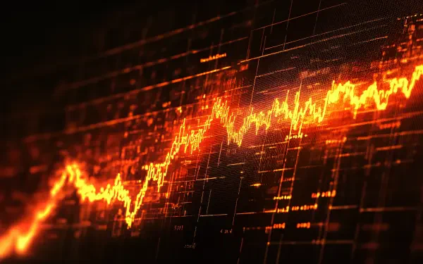 An abstract representation of stock market trends, featuring an upward orange graph on a dark background, designed as a 4K Ultra HD desktop wallpaper.