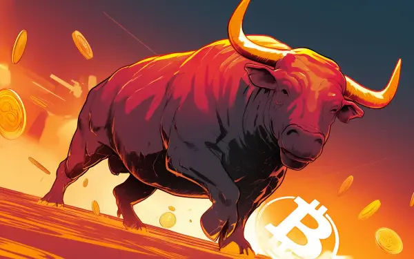 A striking HD desktop wallpaper featuring a powerful bull and Bitcoin symbols, capturing the dynamic energy of cryptocurrency markets.