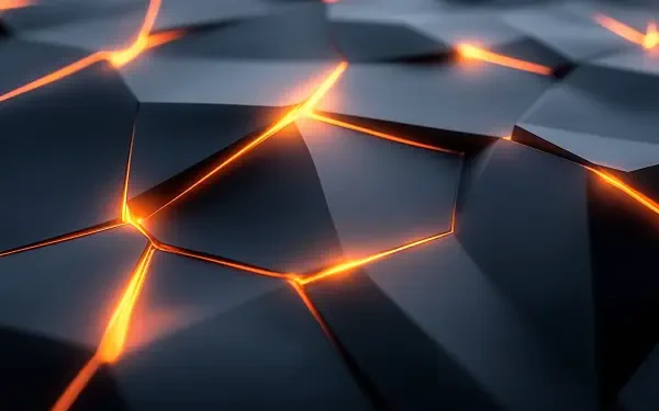 HD PC desktop wallpaper featuring an abstract black surface with glowing orange crackle patterns creating a dynamic, futuristic effect.