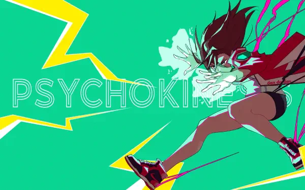 4K Ultra HD anime wallpaper featuring Momo Ayase from Dandadan in dynamic action pose with bright colors and bold PSYCHOKINE text.