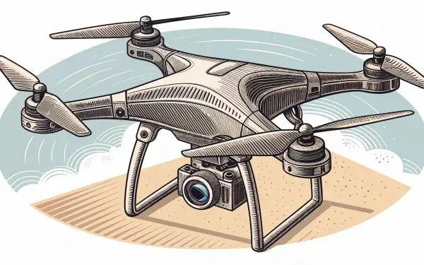 A detailed illustration of a drone with multiple rotors, set against a stylized background, designed as a 4K Ultra HD PC desktop wallpaper and background.