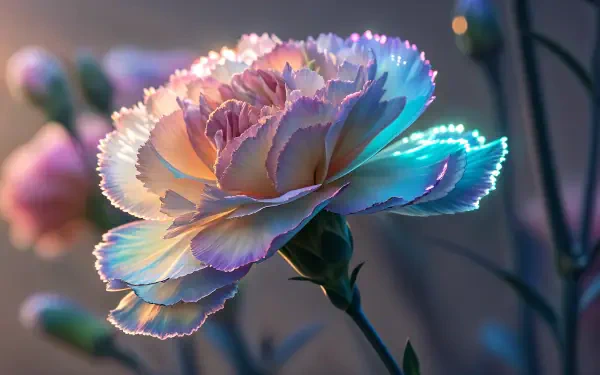 Close-up of a colorful carnation flower in vibrant 4K Ultra HD detail, showcasing delicate petals and natural beauty against a softly blurred background.