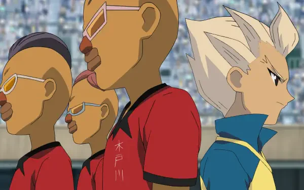 HD desktop wallpaper featuring characters from the anime Inazuma Eleven, showcasing a lineup of determined players ready for a soccer match.