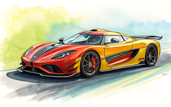 A stunning 4K Ultra HD artwork of a Koenigsegg supercar, showcasing its sleek design and vibrant colors against a blurred background, perfect as a desktop wallpaper.
