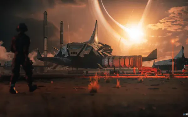 eclipse Sci Fi spaceship landscape person HD Desktop Wallpaper | Background Image