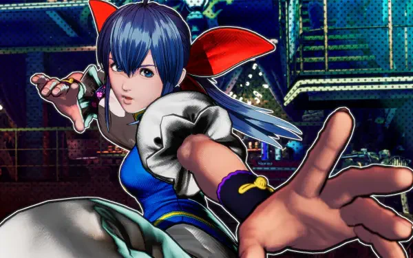 HD PC desktop wallpaper featuring a dynamic character from the video game Fatal Fury: City of the Wolves in an action-packed pose with vibrant colors.
