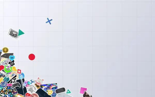 A vibrant HD desktop wallpaper featuring an array of playful video game and PlayStation-themed graphics, showcasing various icons and colors against a clean background.