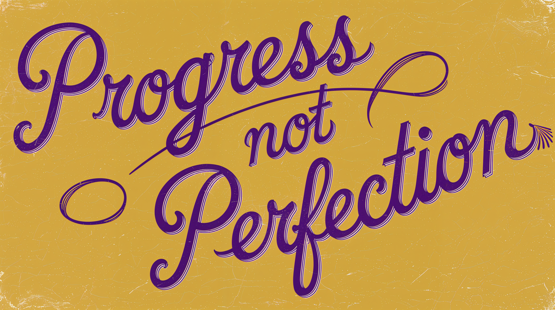 A vibrant 4K Ultra HD desktop wallpaper featuring the motivational phrase Progress not Perfection in a stylish purple font against a warm yellow background.