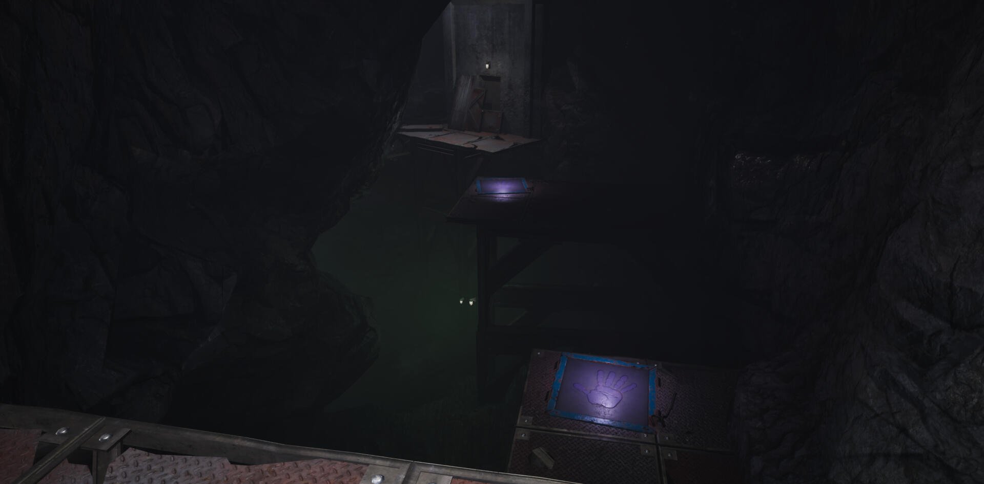 Dark, eerie scene from the video game Poppy Playtime: Chapter 4, featured as an HD PC desktop wallpaper and background.