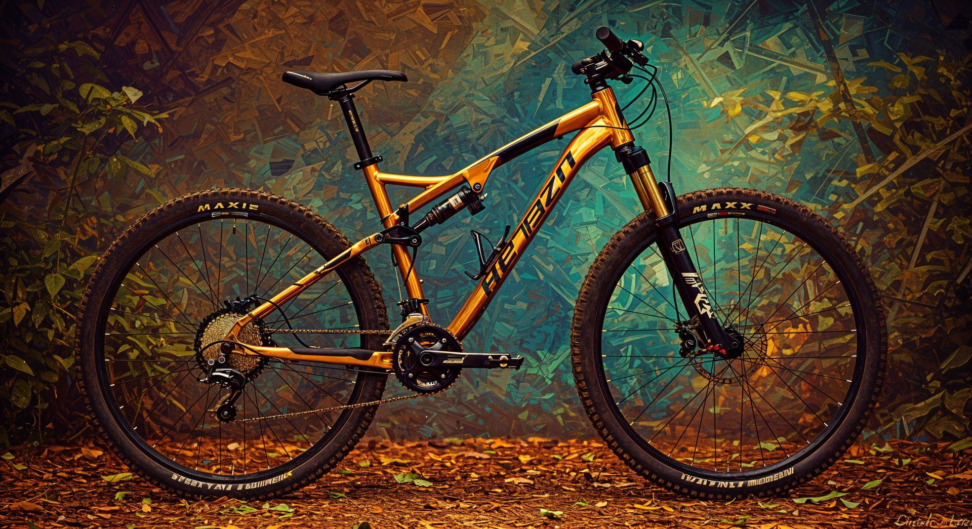 A striking mountain bike in vibrant orange, set against a colorful, textured background. The image serves as a captivating 4K Ultra HD desktop wallpaper.