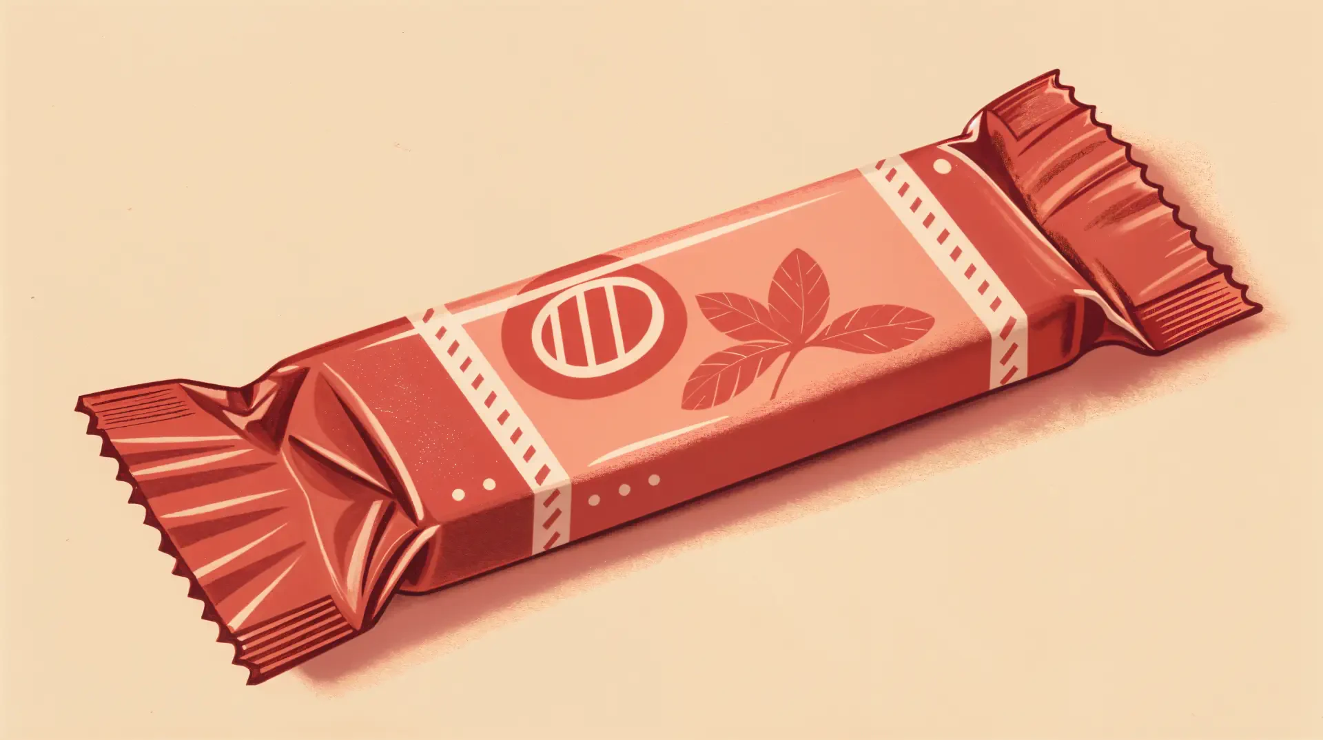 A vibrant candy bar wrapped in red packaging with decorative leaf designs, set against a soft background. This image is a 4K Ultra HD PC desktop wallpaper and background.