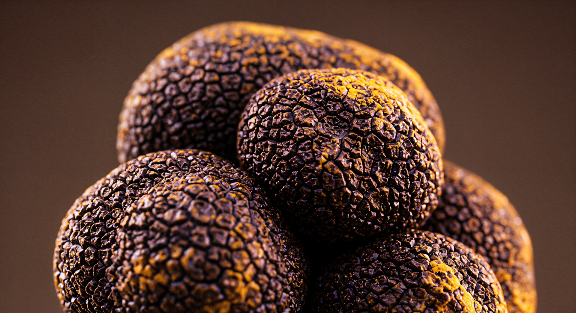 Close-up of textured black truffles, showcasing their unique surface details. This vibrant image serves as a rich 4K Ultra HD PC desktop wallpaper and background.