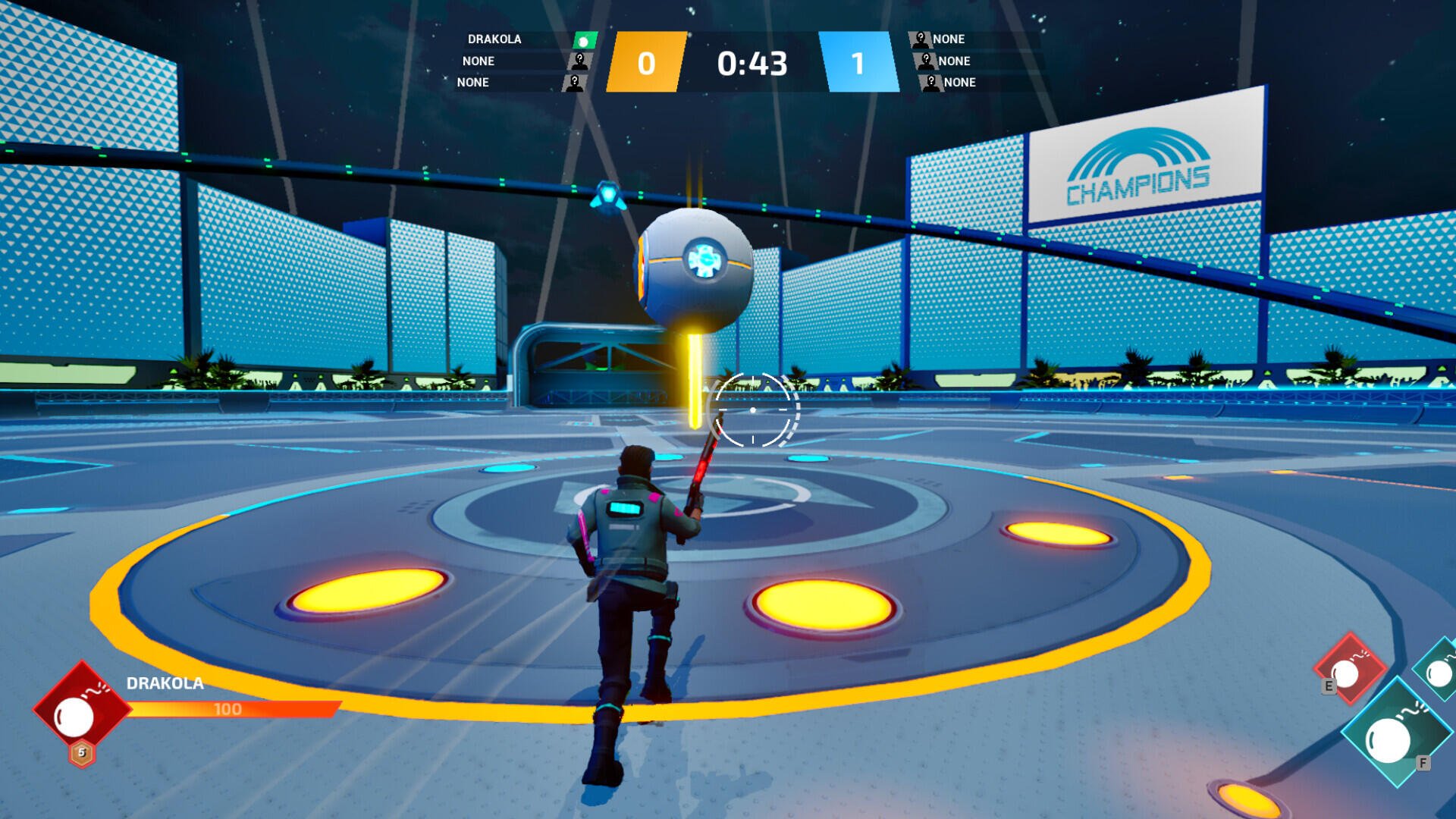 HD PC desktop wallpaper featuring an action-packed moment from the video game Shotball, showcasing a futuristic arena with a player aiming at a glowing target.