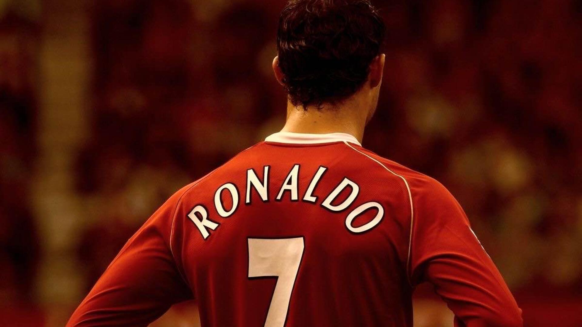 HD PC desktop wallpaper featuring Cristiano Ronaldo from the back, wearing his iconic number 7 jersey.