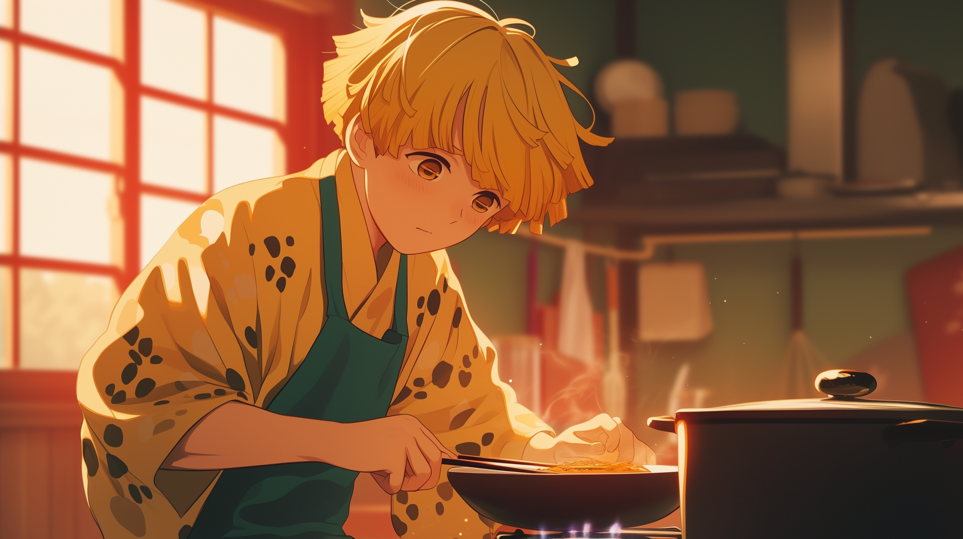 Zenitsu Cute Studio Ghibli Style Cooking In Japanese Costume by patrika ...