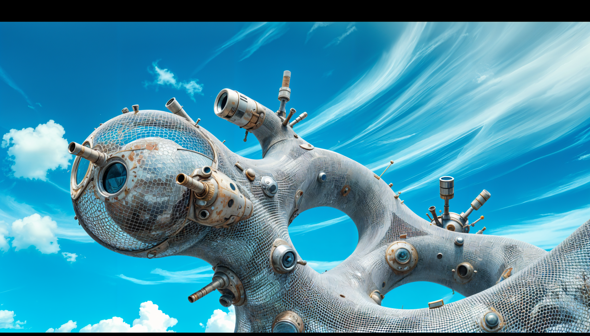 Surreal architecture featuring a futuristic design with intricate details against a vibrant blue sky, showcased in a stunning 4K Ultra HD desktop wallpaper.